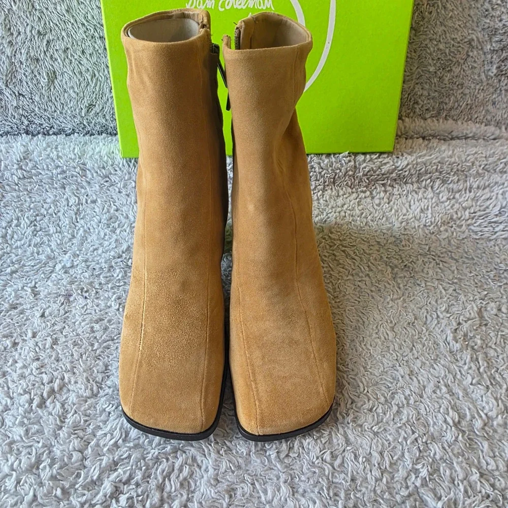 Sam Edelman Womens High Ankle Boots Tan Suede Leather Square Toe Booties 6.5 NEW